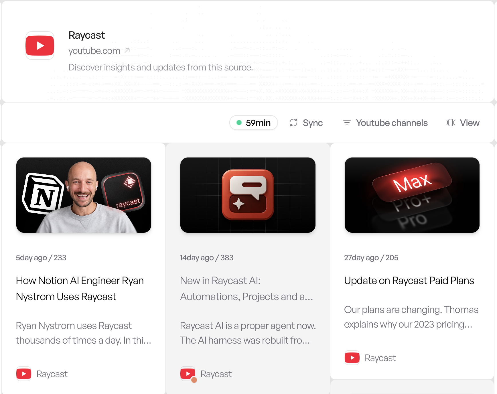 youtube source has been saved in repurai, will be update automatically